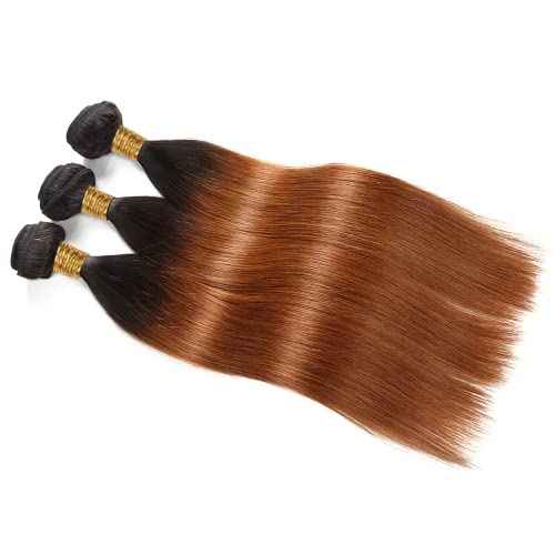 1B30 Bundles Ombre Brown Straight Human Hair Bundle Two Tone Black And Light Brown 3 Bundles 20 22 24 Inch Color 30 Straight Bundle Hair Extensions 300G