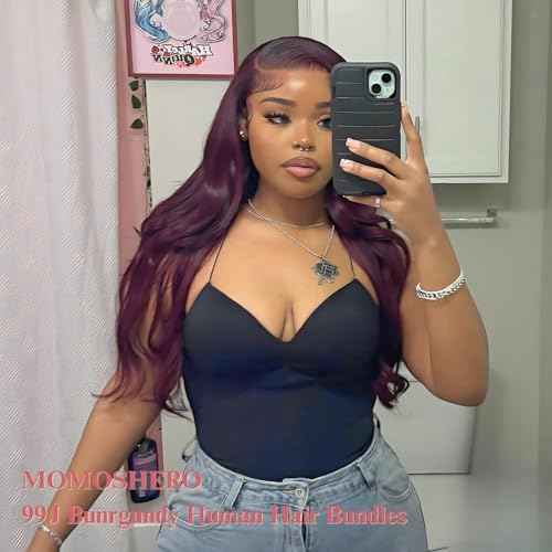 99j Dark Burgundy Body Wave Bundles Human Hair 24 Inch, 12A Soft And Shiny Red Wine Colored Bundles 100% Brazilian Virgin Remy Hair Sew In Weave Single Human Hair Bundle Chic #99j Color