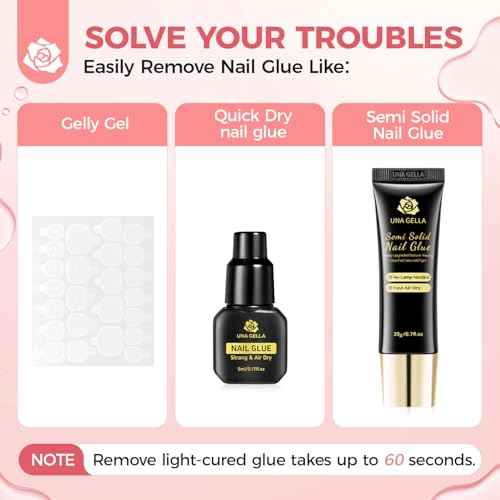 UNA GELLA Inbuilt Crowbar Press On Nail Glue Remover 30ML Acetone-Free Gentle Soak Off Gel Nail Glue Polish Remover for Nail Tip Adhesive Glue Easily Home DIY Not for U V Cured Gel