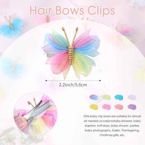 Oaoleer 16PCS Mini Butterfly Hair Clips, 2" Tulle Mesh Hair Bow Pins Colorful Butterfly Hair Barrettes Wedding Hair Accessories for Baby Girls
