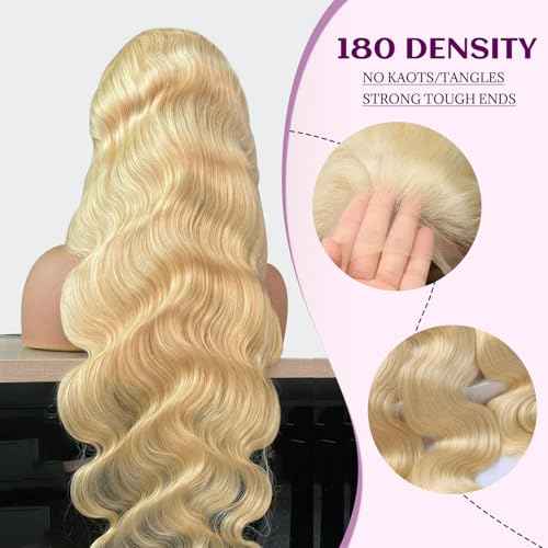 613 Blonde Lace Front Wig Human Hair 22 Inch Body Wave 13x6 HD Transparent Blonde Wigs Pre Plucked Glueless 180 Density