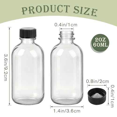 Glass Bottles with Lids and Funnels, 12 Pack 2oz Mini Tavel Bottles-Leakproof Boston Round Glass Bottles for Diy Essential Oils, Perfumes, Cosmetics-Travel Essential