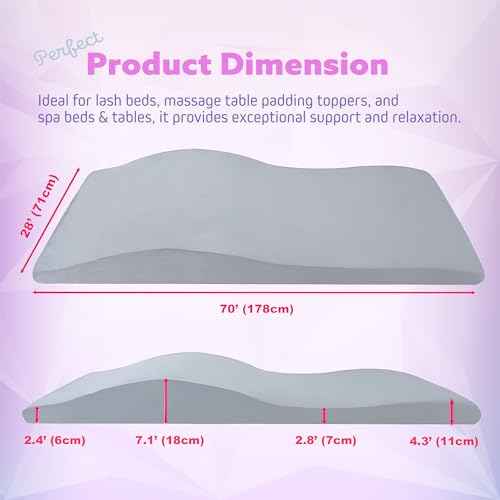 Lash Bed Topper ? Ergonomic Memory Foam Pad with Plush Cover, Spa Table Cushion for Eyelash Tech, Salon Mattress for Beauty Beds, Compatible with Massage and Spa Setups ? 28/70" (71/178 cm), Gray