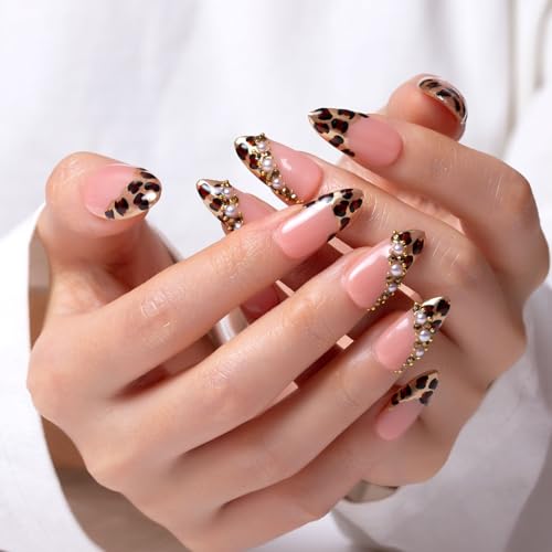 LOVFUL Press on Nails Noir d'Or | Handmade with Full Covered Crystals | Reusable Full Cover Nails | Almond Regular 1.0 in | P003-M