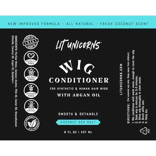 LIT UNICORNS All Natural Wig Shampoo & Conditioner Set for Human Hair and Synthetic Wigs. Clean | Detangle | Soften. Keep Your Wig Fresh - Coconut Scent - Made in USA