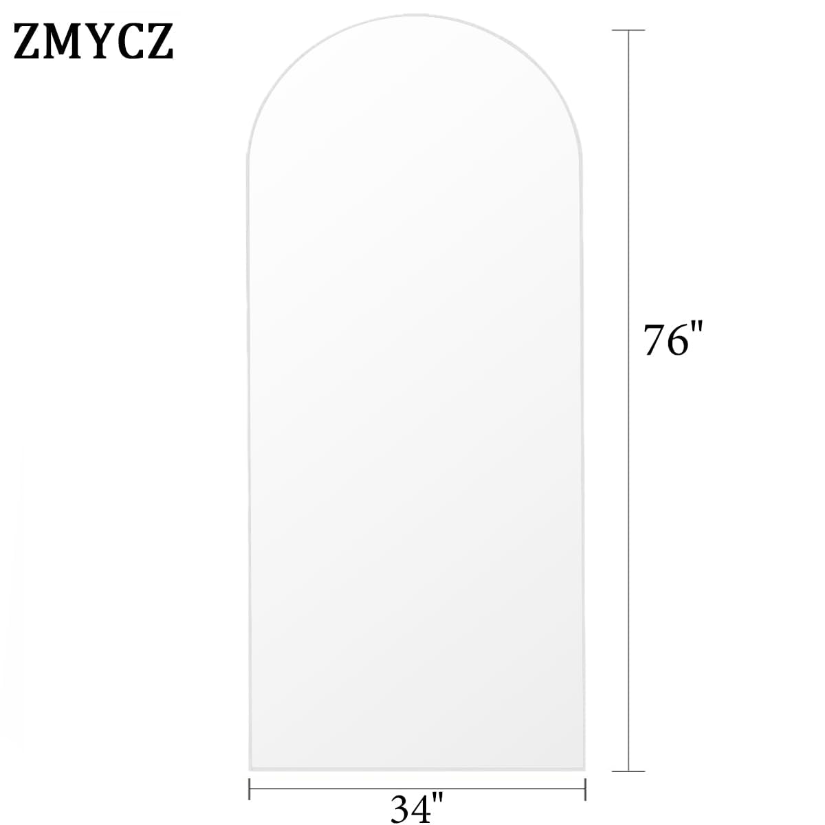 ZMYCZ Floor Length Mirror, 76"x34" Arch Full Length Mirror Hanging or Leaning, Body Mirrors with Stand, Arched-Top Wall Mounted Mirrors with Aluminum Frame for Bedroom (White)