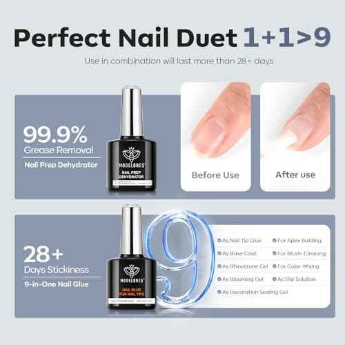 modelones Gel Nail Kit Short Coffin, Upgrade 510Pcs Fake Nails 15Sizes, 9-in-One Glue Prep Dehydrator & Mini U V Light Clipper, Pre-shaped Half Matte Press on Short Coffin Tips for DIY Salon