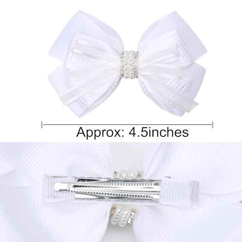 4.5-Inch Hair Bows Alligator Clips Delicate Pearl Hair Accessories for Girls, Toddler, Kids and Women Daily Dress Up Birthday Wedding Christmas Occasions- Set of 2