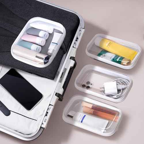 4 pcs Clear Zipper Pouches,Hard Shell Zipper Case, Toiletry Bag for Travel, CLear Diaper Bag, Toiletry Pouch, Travel Organizer, Clear Cosmetic Bag,Toy Storage Bins (M+3S)
