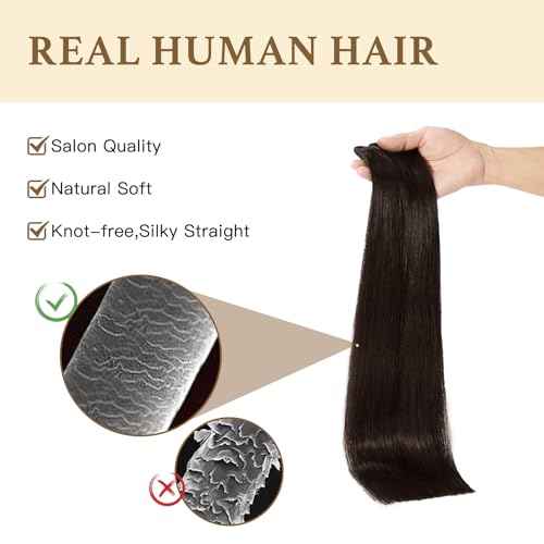 Sunfly Human Hair Clip in Extensions 120g 16 inch Dark Brown Silk Straight Real Hair Clip in Human Hair Extensions 7 Pcs Full Head