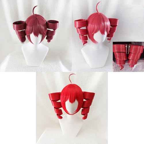 Anime Cosplay Wig Anti-Gravity Twin Tails Synthetic Wig Comic Convention Costume Hair for Halloween Party (Red)