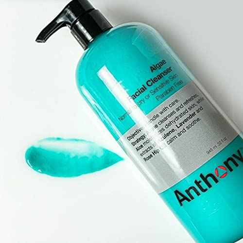 Anthony Algae Facial Cleanser, 32 Fl Oz - Algae, Aloe Vera, Azulene, Lavender & Rose Hip Oil for Cleansing, Refreshing, Moisturizing, Hydrating, Calming & Soothing Skin