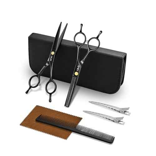 ULG Professional Hair Cutting Scissors Set ? 6.5¡± Japanese Stainless Steel Barber Shears & Thinning Scissors with Comb, Clips & Case ? at-Home Salon Haircut Kit for Men, Women, Kids, Black