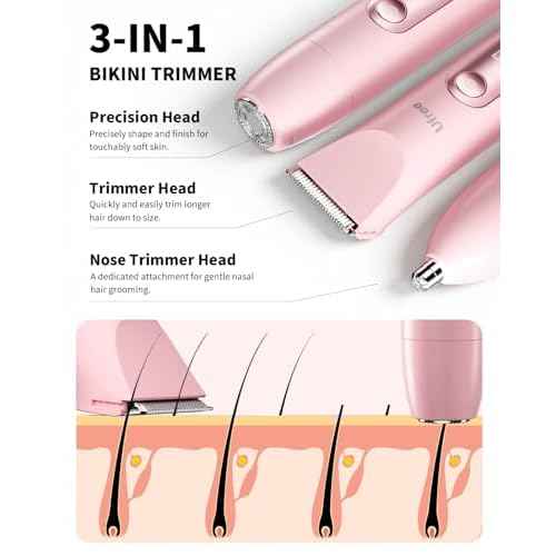 Ufree Bikini Trimmer Electric Razors for Women Dual Head, Pubic Body Hair Trimmer Electric Shaver for Face, Legs, Arm, Rechargeable Lady Shaver Waterproof, Summer Grooming Kit, Gifts for Her