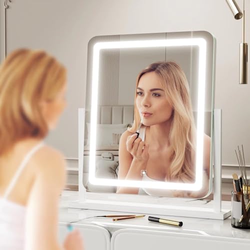 Lighted Makeup Mirror, Hollywood Vanity Mirror with Lights, Three Color Lighting Modes, and 5X Magnification Mirror, Smart Touch Control, 360¡ÆRotation (17.2in. White)