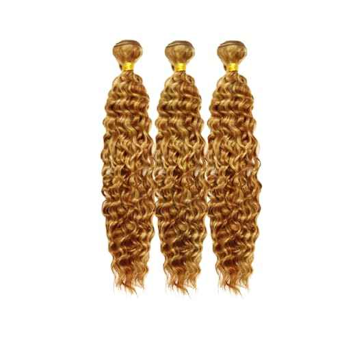 Highlight Honey Blonde Human Hair Bundles 27/30 Deep Wave Bundles 22 24 26 Inch 2 Tone Blonde Mixed With Light Brown Bundle Huxowax Brazilian Virgin Remy Hair Extensions 300g