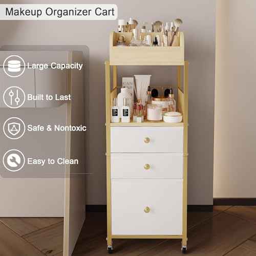 Makeup Organizer Cart with Drawers, Floor Skincare Organizers Make Up Organizers-Vanity Organizer Cosmetic Display Cases Holder for Skin Care Perfume Nail Polish Brush Hair Tool£¨Gold£©