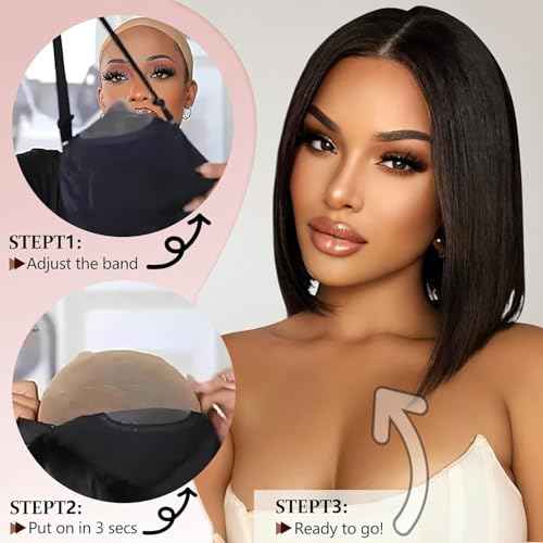 Wear and Go Glueless Bob Wig Human Hair Pre Plucked Pre Cut 4x4 HD Transparent Lace Front Wigs for Black Women Straight Short Bob Wigs Human Hair 180 Dentisty Natrual Color 10 Inch
