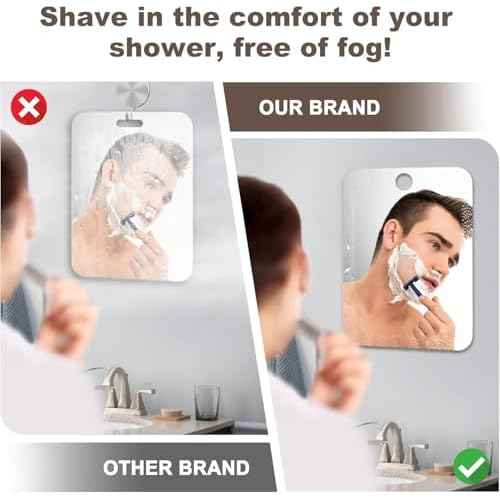 Shower Mirror Fogless for Shaving Anti-Fog Frameless Wall Hanging Makeup,10.63" L x 7.87" W,DimGrey