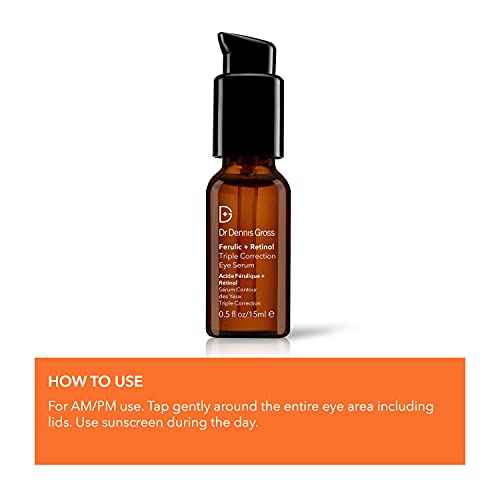 Dr Dennis Gross Ferulic + Retinol Triple Correction Eye Serum: for Wrinkles, Loss of Elasticity, and Rough Texture, 0.5 fl oz