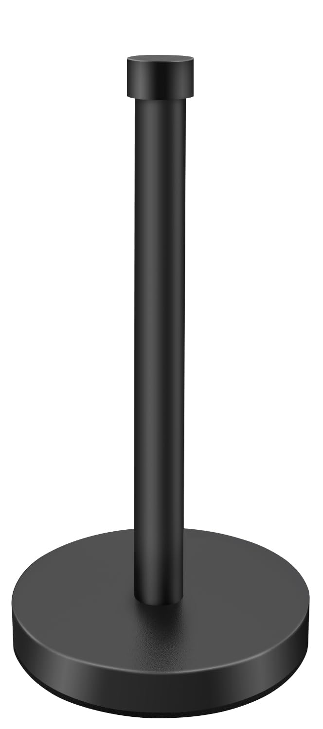 VOTZAAQ Black Paper Towel Holder Countertop, Stainless Steel Standing Paper Towel Holder with Sturdy Non-Slip Base, for Any Space, Matte Black