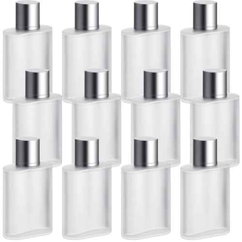 Tessco for you 12 Pcs 50ml / 1.7 Ounces Frosted Glass Bottle Perfume Atomizer Refillable Spray Empty Perfume Dispenser Fine Mist Atomizer Cosmetic Container for Travel Men Women(Silver Gray)