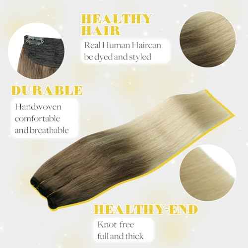 Wire Hair Extensions 20 Inch Fish Line Hair Extensions Ash Brown to Platinum Blonde Hair Extensions Real Human Hair Straight Extensions Human Hair 85g Extensions for Women(#8T/60-20inch)