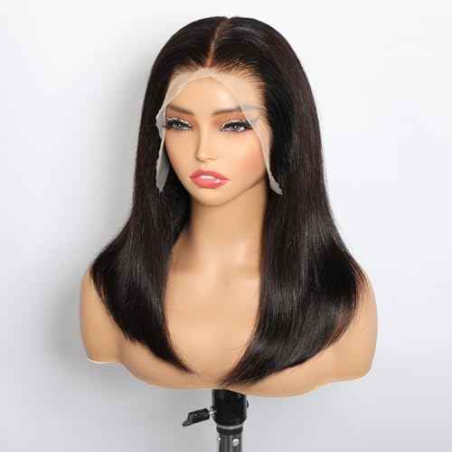 Bleached Knots 13x6 Bob Lace Front Wig Human Hair Straight Transparent Lace Frontal Wigs Pre Plucked with Baby Hair Brazilian Remy 180 Density Short Natural Color Wigs for Black Women