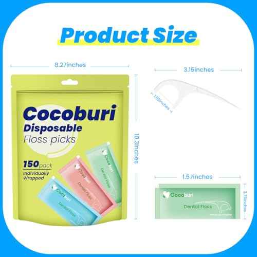 Individually Wrapped Dental Floss Picks-Disposable Floss Picks for Adules-Floss Single Bag-Unflavored Floss Picks-BPA Free-Bulk Floss Sticks-150 Counts