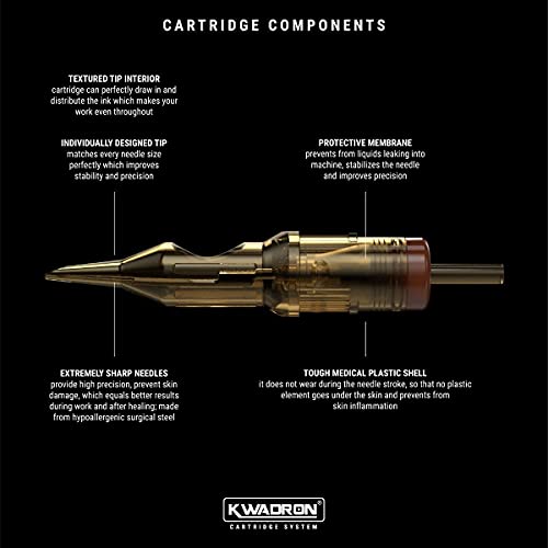 Kwadron Cartridge Tattoo Needles Cartridges, Box of 20, Round Liners Long Taper TEXTURED - 7 Round Liner Long Taper - 35/7RLLT-T
