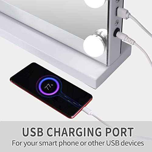Fenair Vanity Mirror with Lights and Speaker Hollywood Speaker Support Answer Call, Touch Screen, 3 Color Modes Tabletop 15 Dimmable Bulbs