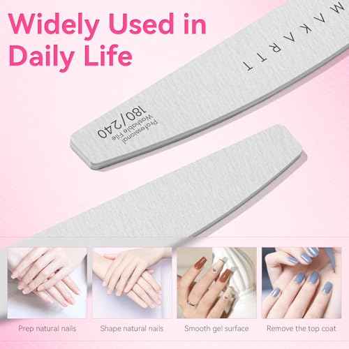 Makartt Nail File - 180/240 Grit Emery Boards for Nails, 2Pcs Dual-Sided Fingernail Files for Natural Nails Prep & Buffing, Reusable Manicure Kit for Salon & DIY Use