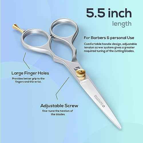 Suvorna 5.5" hair cutting scissors for professional, barber & hairdresser - hair shears for cutting, trimming, grooming, precision, facial hair - Right Hand hair scissors for men, women, kids, adults.