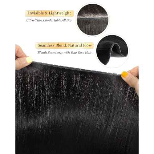 PANEWAY Butterfly Hair Extensions Human Hair 100% Real Remy, Seamless Double Weft Layered Extensions for Volume & Length Lightweight, Natural-Looking,Dyeable & Heat-Friendly(1B,Soft Black,20Inch)