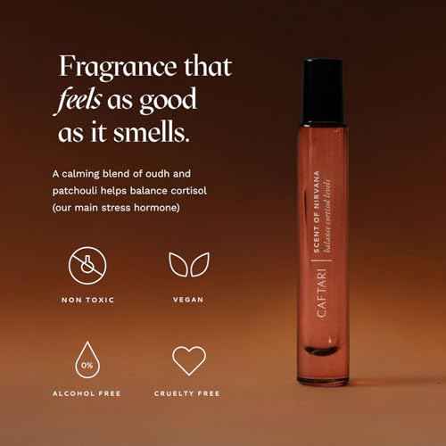 Caftari Luxury Perfume Oil Rollerball | Oudh, Cedarwood & Patchouli | Long Lasting, Travel Size | Clean Jojoba Oil | Stress Relief, Unisex Wellness Fragrance | Scent of Nirvana | 10 ml