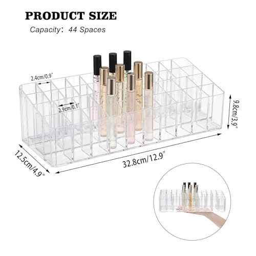ELLDOO Rollerball Perfume Organizer, 44 Spaces Clear Acrylic Perfume Storage Holder Beauty Scent Holder, Essential Oil Storage Holder Organizer, Makeup Lipgloss Lipstick Display Case