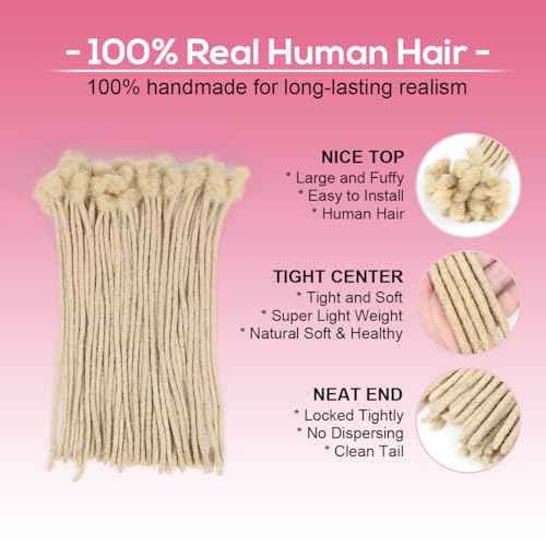 Lounoke12Inch 40 Strands Loc Extensions Human Hair, 0.6cm Pencle Size Dreadlock Extensions Human Hair for Women Men Full Handmade Permanent Dreads Locs(613#)