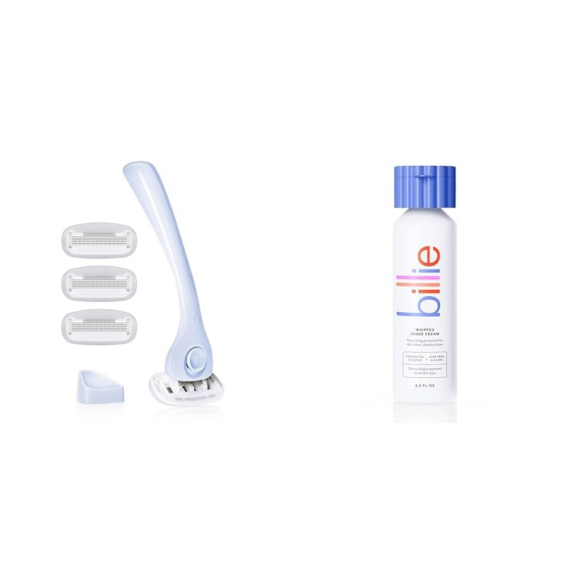 Billie Women's Razor Shave Kit - 5-Blade Razor + 4 Refills & Magnetic Holder | Cool Blue & Lavender Shave Cream