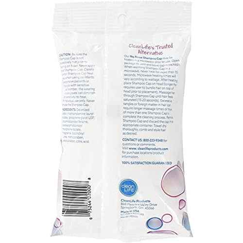 No-Rinse Shampoo Cap by Cleanlife Products (Pack of 30), Shampoo and Condition Hair with no Water or Rinsing - Microwaveable, Rinse-Free, Latex-Free and Alcohol-Free