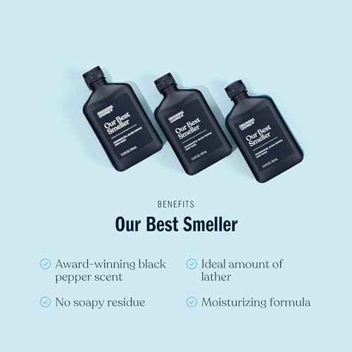 Grooming Lounge Our Best Smeller Body Wash - Moisturizing, Clarifying Travel Shower Scrub - Fresh, Classic, Suave Fragrance of Acai, Aloe Vera, Seaweed, and Black Pepper - Dry Skin Defense - 3 pack