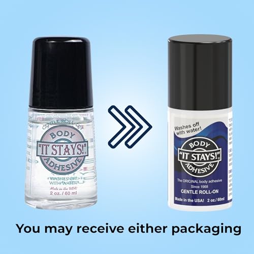 ABSOLUTE SUPPORT It Stays! Roll-On Body Fixative Glue 2 oz Adhesive - Made in USA - 3 Bottle Value Pack