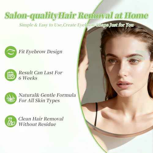 Eyebrow Wax Strips - 56 Eyebrow & Upper Lip Hair Remover with 4 Soothing Wipes | Natural Beeswax Formula | Painless at Home Hair Removal for Women & Sensitive Skin | Lasts 6 Weeks