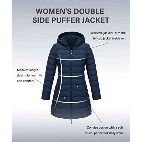 Bellivera Women Puffer Jacket Reversible Spring and Winter Fashion Warm Quilted Long Hooded Padded Bubble Coat