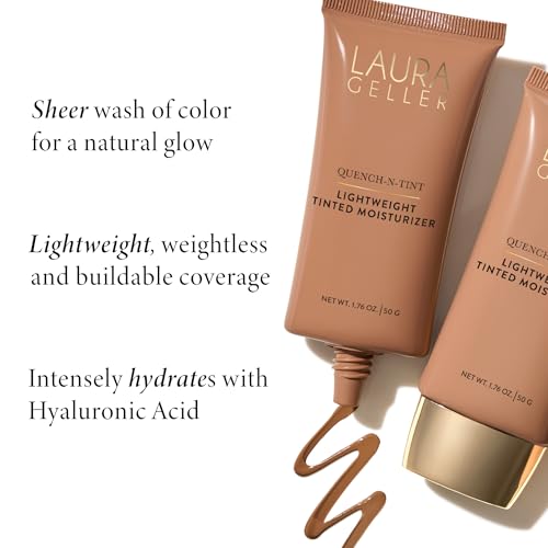 LAURA GELLER NEW YORK Quench-n-Tint Hydrating Foundation - Light - Sheer to Light Buildable Coverage - Natural Glow Finish - Lightweight Formula with Hyaluronic Acid