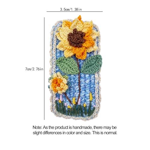Coolideas handmade micro-hook crocheted hair barrettes yarn Handcrafted fine crocheted hair clips, creative hand made knitted side hair accessories for female (#11 Sunflower)