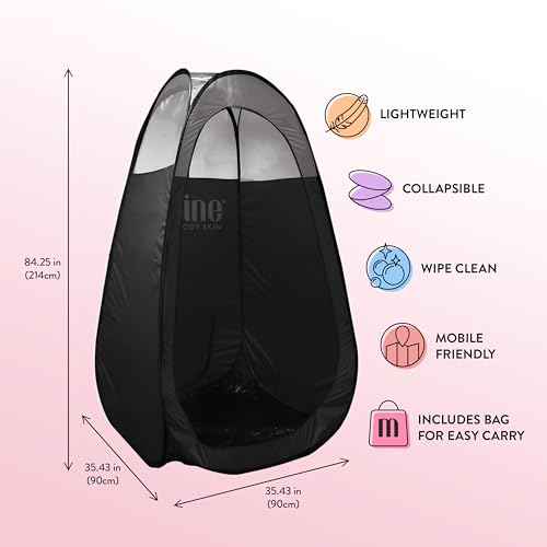 MineTan Spray Tan Folding Tent | Portable, Lightweight Pop Up Tanning Unit | Carry Bag, Black & 1/3 Clear | Designed - Professional Use, Mobile or Home Use | Great - Mobile Spray Tanner Techs