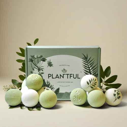 Plantful¢â Organic Handmade Bath Bombs for Women, 12 Gift Sets, Large, Shea Butter Moisturizing, Essential Oils, Bubble Bath for Kids, Perfect Gifts for Women Men, Safe Bath Bombs for Kids