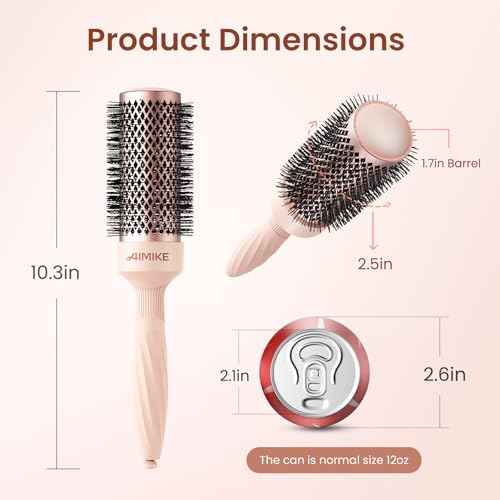 AIMIKE Round Brush for Blow Out, Rose Luxe Medium Round Hair Brush w/Nano Thermal Ceramic Tech, for Blow Drying & Styling Volumizing Shoulder Length Hair, with 4 Clips (Barrel 1.7", Bristle 2.5")
