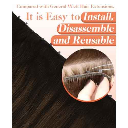 Sunny Hair Beaded Hair Weft Extensions Human Hair Brown Micro Weft Hair Extensions Balayage Dark Brown Balayage Medium Brown Microlink Beaded Hair Wefts For Women Real Hair 22inch 50g