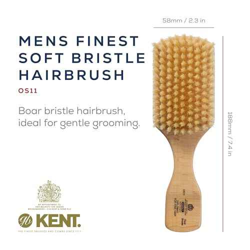 Kent OS11 Satinwood Military Club Hair Brush & Beard Brush ? Soft White Boar Bristles for Fine or Thinning Hair, Recommended for Sensitive Scalp and Hair Loss, Men's Grooming, and Beard Care